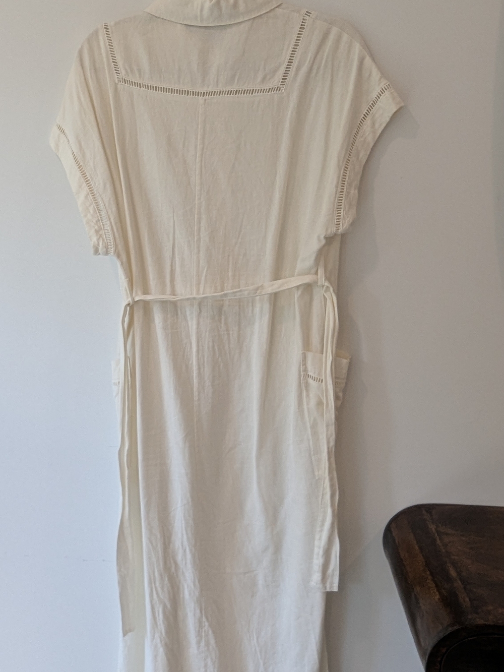 ZARA Cream Button-Front Belted Linen Dress - Picture 5 of 5